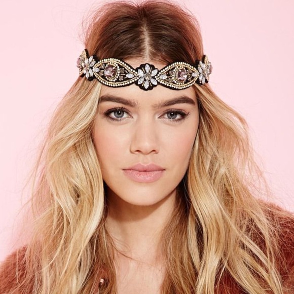 Boho Hippie Beaded Rhinestone Headband Festival - Picture 2 of 5